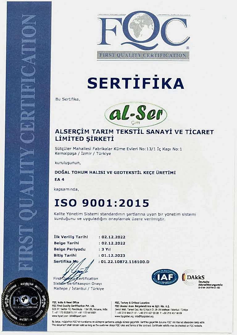 alser çim tarım tekstil sanayi ve ticaret, doğal tohum halısı, rulo çim